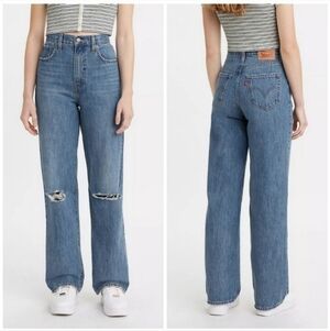Levi's Blue High Rise Baggy Distressed Straight Leg Jeans